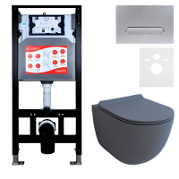 Комплект Унитаз подвесной Esbano Garcia ESUPGARCGM матовый серый + Инсталляция Fram + Кнопка ESINOVL17MC