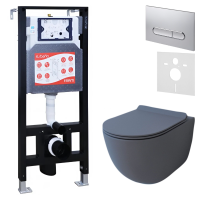 Комплект Унитаз подвесной Esbano Garcia ESUPGARCGM матовый серый + Инсталляция Fram + Кнопка ESINOVL17MC