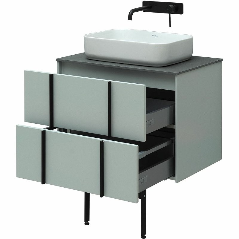 Тумба с раковиной Allen Brau Reality 70 подвесная, папирус матовый, столешница графит структ, раковина Fantasy Quad 50х36 белая матовая