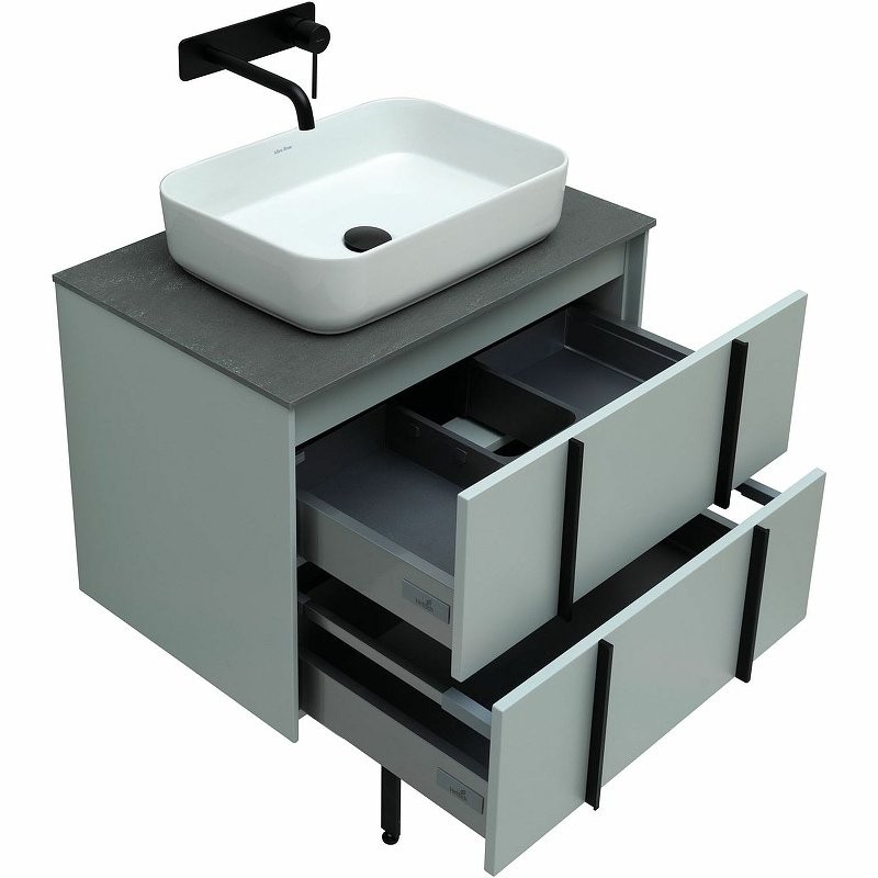 Тумба с раковиной Allen Brau Reality 70 подвесная, папирус матовый, столешница графит структ, раковина Fantasy Quad 50х36 белая матовая