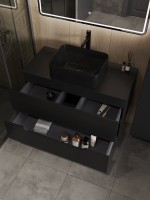 Мебель для ванной комнаты Orange Line 100 подвесная, 2 ящика, матовая черная с раковиной B02-460MB