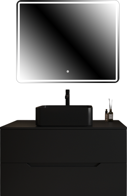 Мебель для ванной комнаты Orange Line 100 подвесная, 2 ящика, матовая черная с раковиной B02-460MB