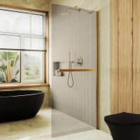 Душевая перегородка Maybahglass MGD-1459-3ш 99 см, профиль золото, стекло бронза