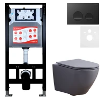 Комплект 3 в 1 Унитаз подвесной Esbano Azalea ESUPAZALGM + Инсталляция Fram + Кнопка ESINSLM37MB цвет матовый черный