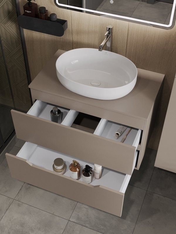 Мебель для ванной комнаты Orange Line 80 подвесная, 2 ящика, матовый латте с раковиной B05-520W