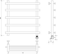 Полотенцесушитель электрический Secado Понтида 1, R 60x60 см, подключение справа, матовый черный, лесенка
