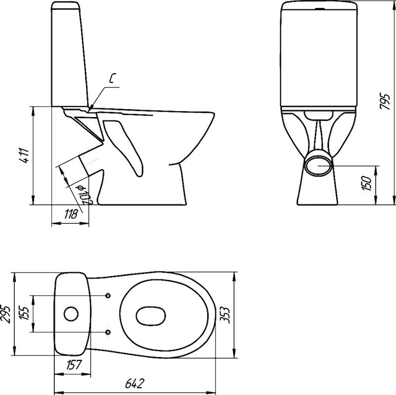 Унитаз-компакт напольный Cersanit Just 64073 031 3/6 TPL