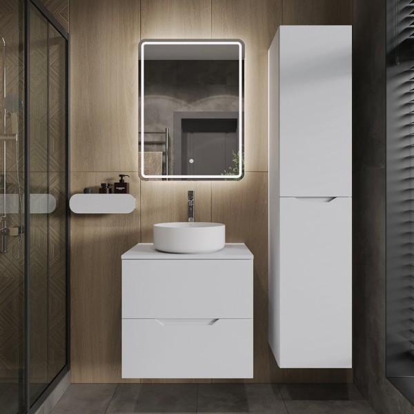 Мебель для ванной комнаты Orange Line 60 подвесная, 2 ящика, матовая белая с раковиной B09-360W