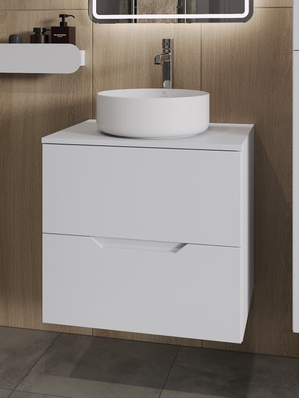 Мебель для ванной комнаты Orange Line 60 подвесная, 2 ящика, матовая белая с раковиной B09-360W