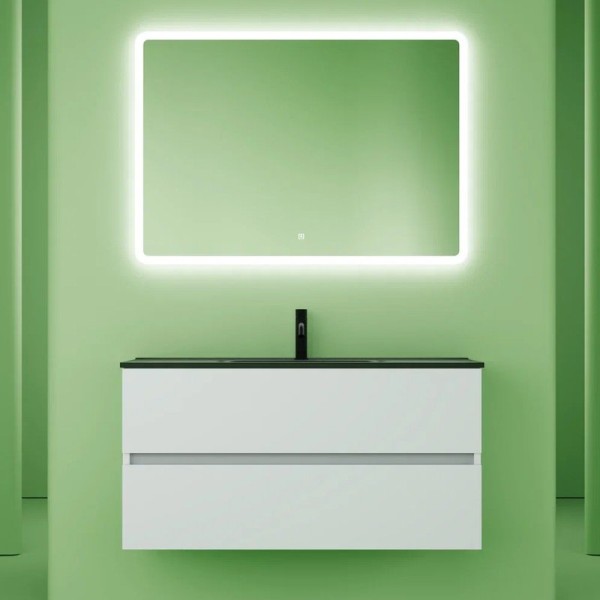 Мебель для ванной комнаты Sancos Urban 100 см белый глянец, черная раковина