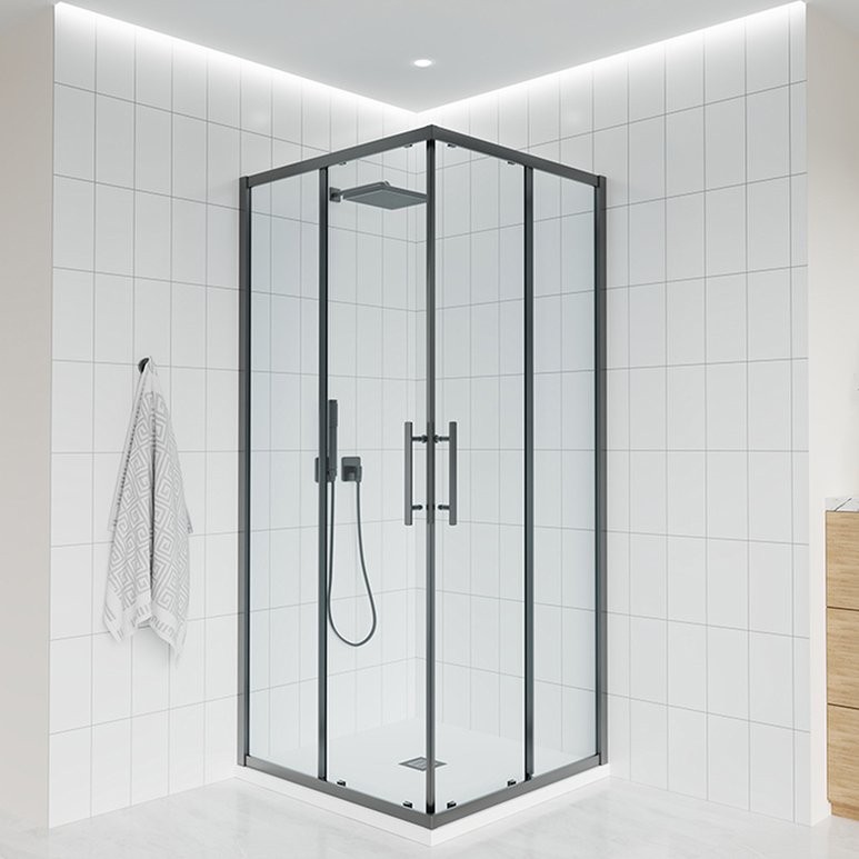 Душевой уголок Veconi Evo 300 GR 110х90 см, профиль брашированный графит, стекло прозрачное
