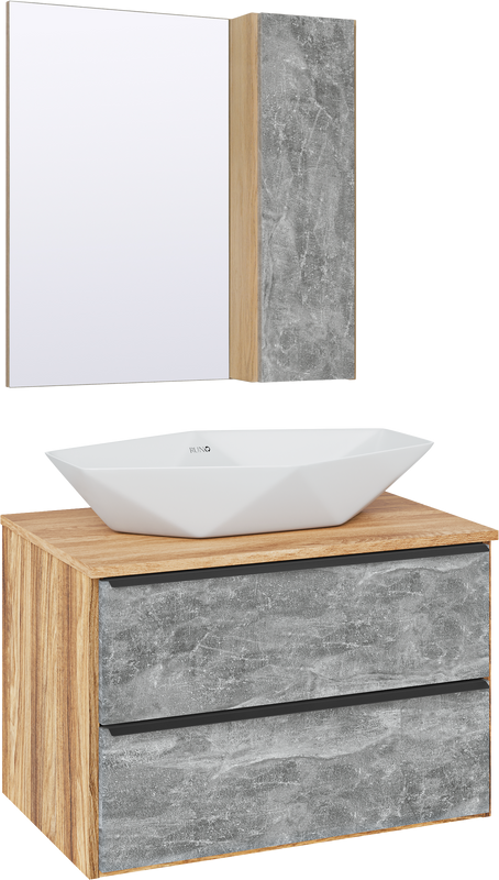 Мебель для ванной комнаты Runo Мальта 70 дуб, серая, раковина Poligono 65