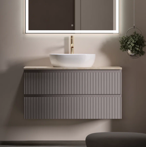 Тумба с раковиной Sancos Snob R 100 см, doha soft, столешница бежевая, раковина CN6019