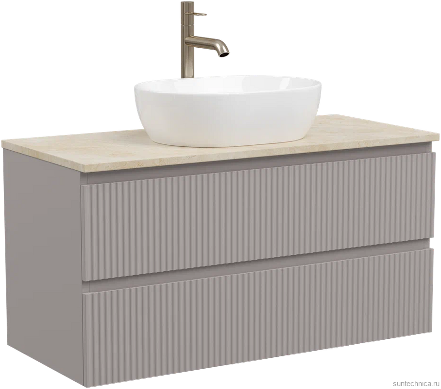 Тумба с раковиной Sancos Snob R 100 см, doha soft, столешница бежевая, раковина CN6019