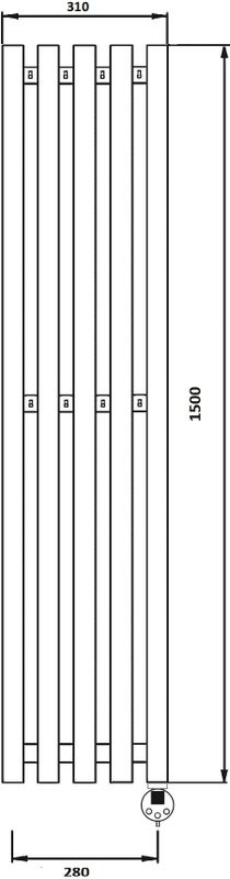 Полотенцесушитель электрический Secado Бергамо 5К 1500х280 150x30 см, подключение справа, хром, I-образный