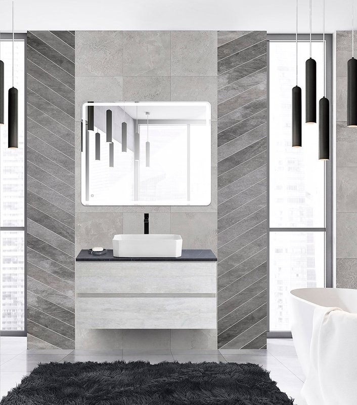 Тумба с раковиной Cezares Molveno 46 100 legno bianco, со столешницей marmo nero opaco