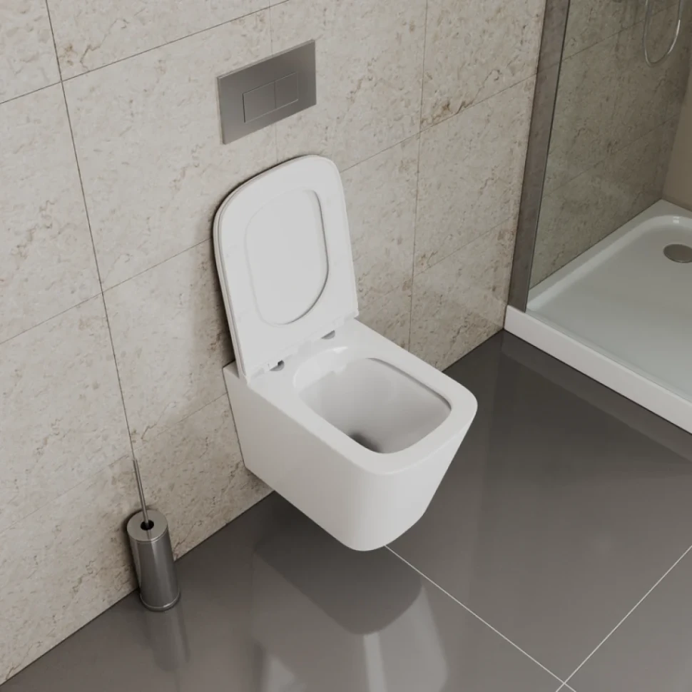 Унитаз подвесной D&K Quadro белый, безободковый, с микролифтом