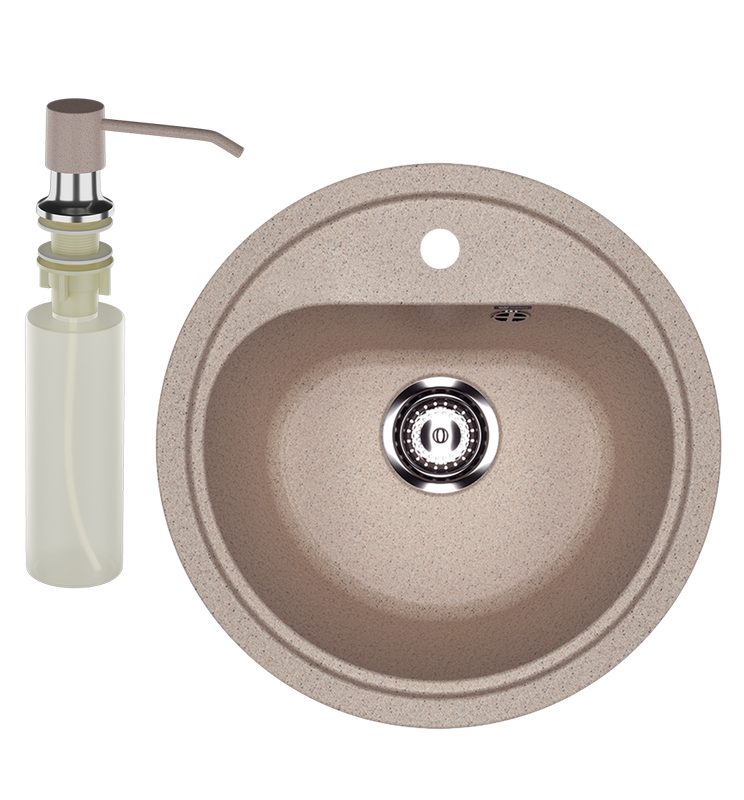 Мойка кухонная Ulgran U-700 302 песочная + дозатор U-01 песочный