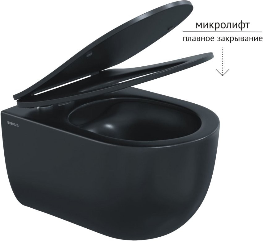 Унитаз подвесной Berges Ventas Rimless 082136 с микролифтом, матовый черный