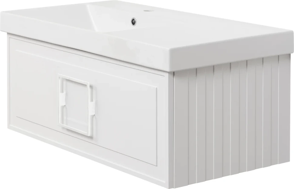 Тумба с раковиной La Fenice Cubo 90 L, белая, ручка белая