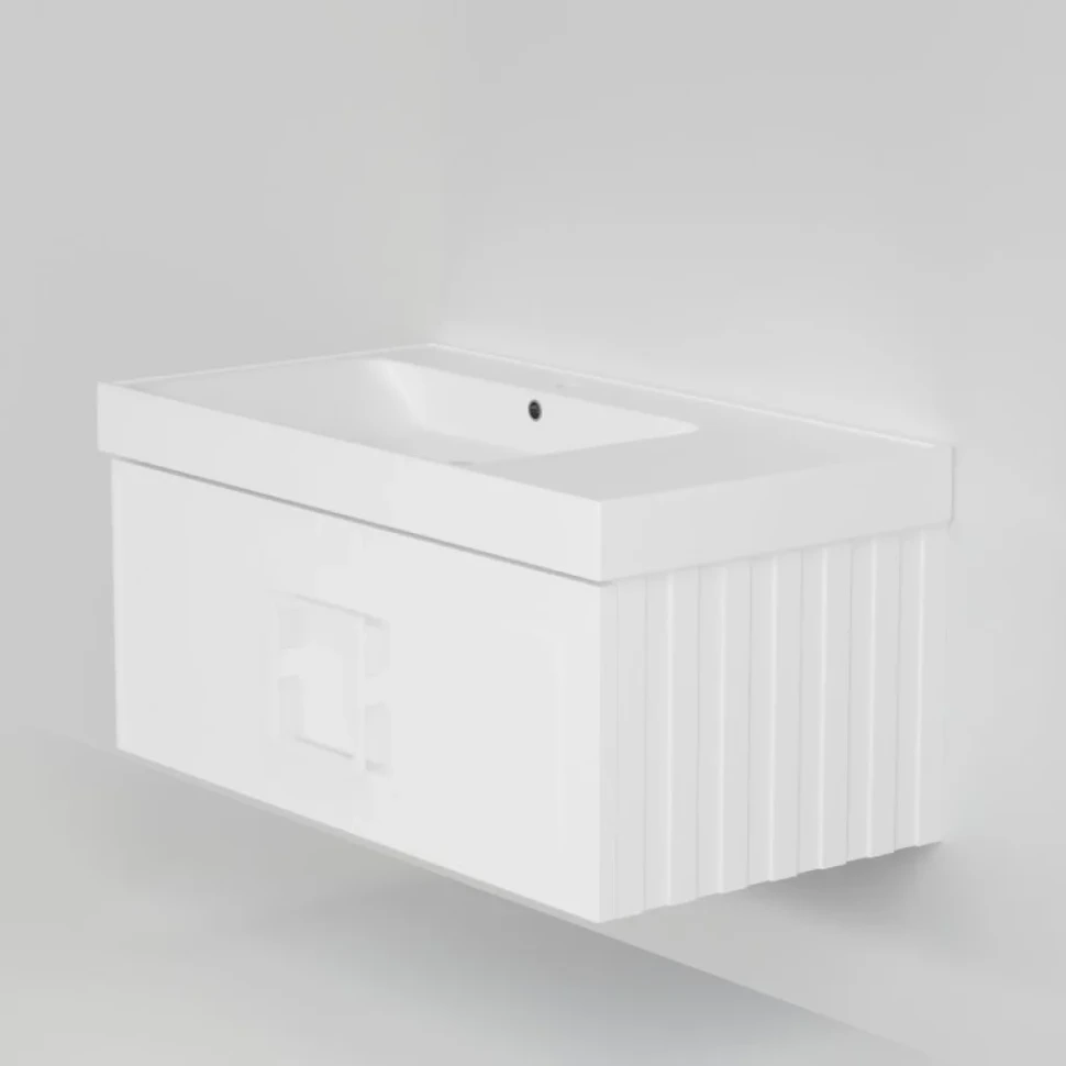 Тумба с раковиной La Fenice Cubo 90 L, белая, ручка белая