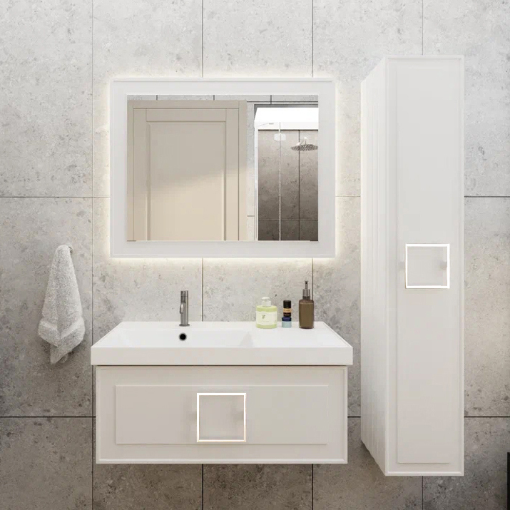 Тумба с раковиной La Fenice Cubo 90 L, белая, ручка белая