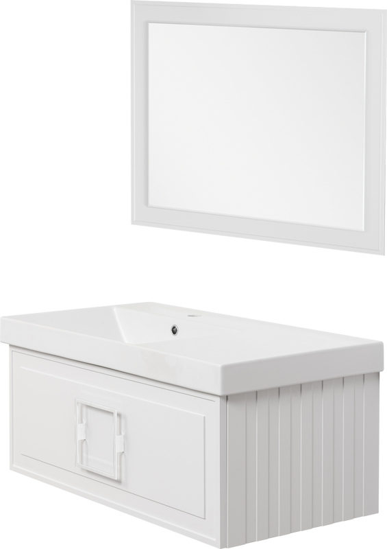 Тумба с раковиной La Fenice Cubo 90 L, белая, ручка белая