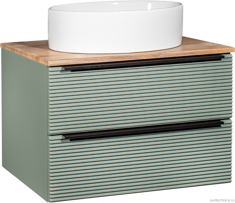 Тумба с раковиной Runo Орлеан 70 зеленая, дуб натуральный, раковина Ovale 50