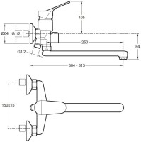 Смеситель с длинным изливом для ванны Jacob Delafon Brive E78117-CP Смеситель с длинным изливом для ванны Jacob Delafon Brive E78117-CP