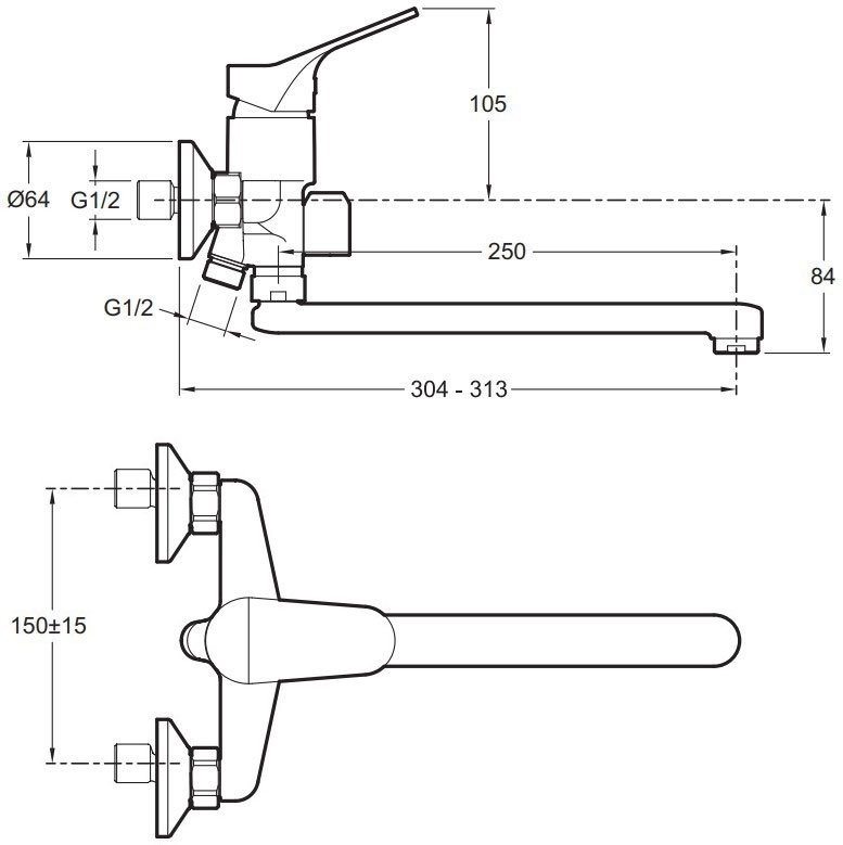 Смеситель с длинным изливом для ванны Jacob Delafon Brive E78117-CP
