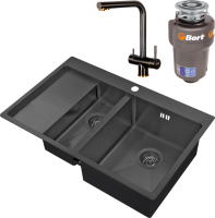 Комплект Мойка Zorg Inox PVD 5178-2-R grafit + Смеситель Inox SZR-7039 BR/GRAFIT бронза графит + Измельчитель Bort Titan 5000 Control