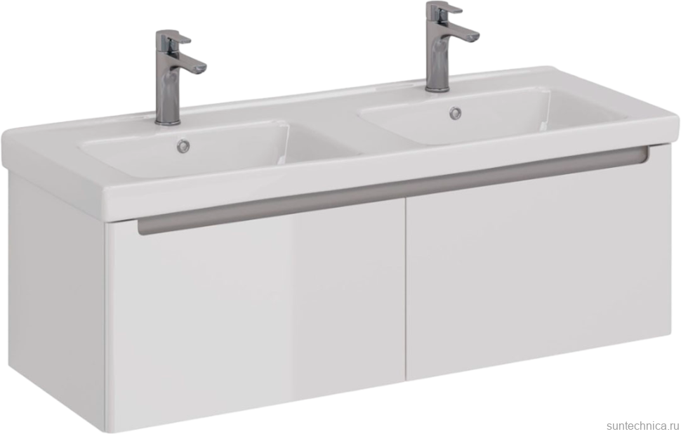 Тумба с раковиной Lemark Buno mini 125 белая глянцевая, 2 ящика