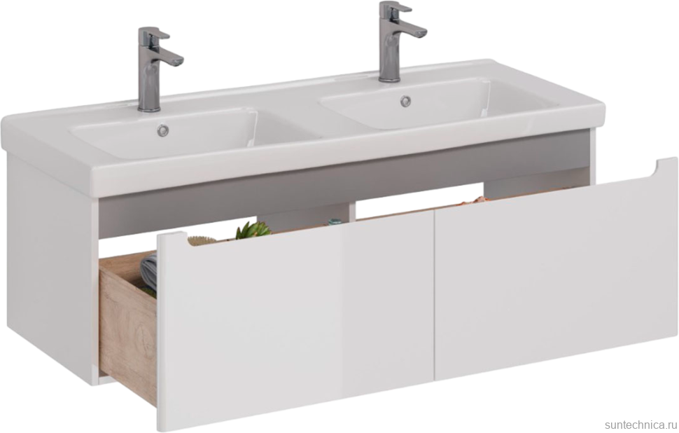 Тумба с раковиной Lemark Buno mini 125 белая глянцевая, 2 ящика