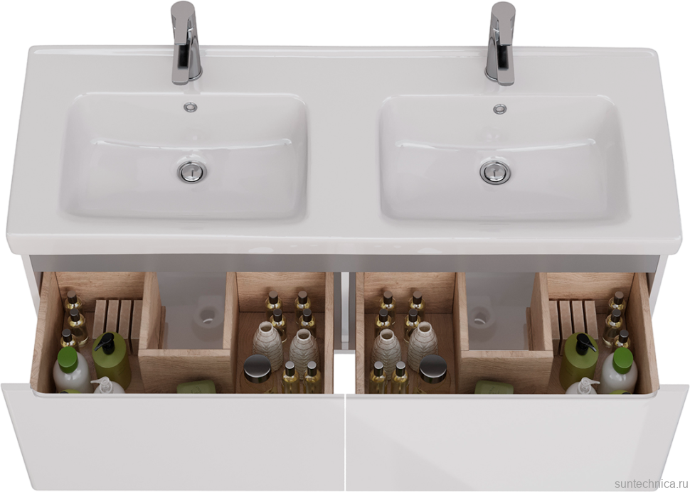 Тумба с раковиной Lemark Buno mini 125 белая глянцевая, 2 ящика