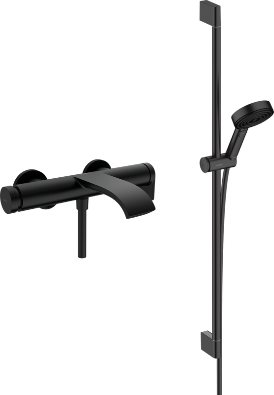 Смеситель для ванны с душем Hansgrohe Vivenis 75420670 + Душевой гарнитур Hansgrohe Pulsify Relaxation 105 3jet 24170670 матовый черный