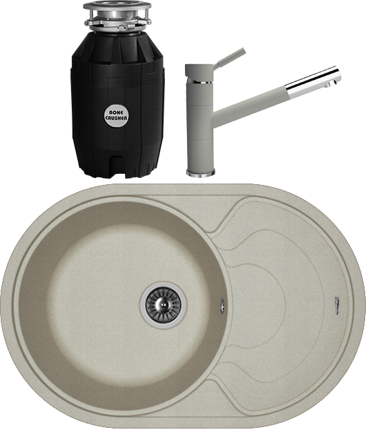 Комплект Мойка Florentina Родос 760 грей + Смеситель Фита FL грей + Измельчитель Bone Crusher BC 810-AS