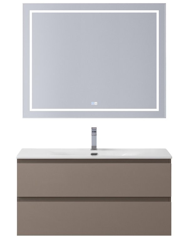 Мебель для ванной комнаты BelBagno Kraft 100 подвесная, матовая бежевая, раковина bb-8099-100