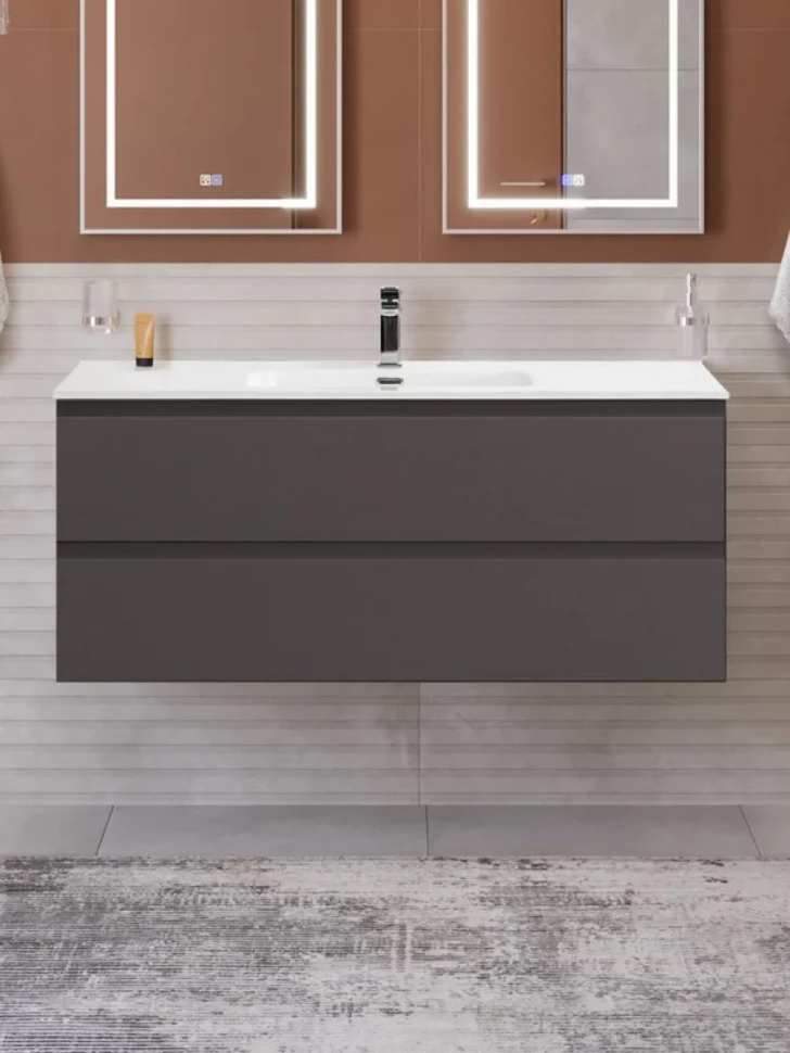 Тумба с раковиной BelBagno Kraft 120 подвесная, матовая темно-серая, раковина bb1200etl