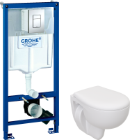 Комплект Унитаз подвесной Seramiksan Natura + Крышка + Инсталляция Grohe Rapid SL 38772001 3 в 1 с кнопкой смыва