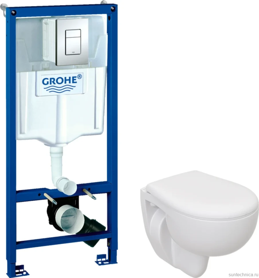 Комплект Унитаз подвесной Seramiksan Natura + Крышка + Инсталляция Grohe Rapid SL 38772001 3 в 1 с кнопкой смыва