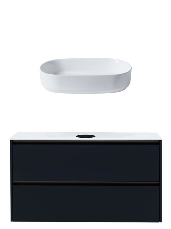 Тумба с раковиной Allen Brau Activity 120 с подсветкой, матовый антрацит, олива браш, столешница белая, раковина Fantasy Oval 55x36, белая