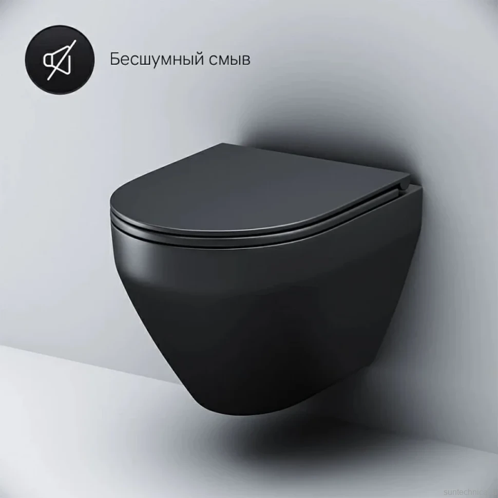 Комплект Унитаз подвесной AM.PM Spirit V2.0 FlashClean с микролифтом, черный матовый + Инсталляция TECE Now 9400414 4 в 1 с кнопкой смыва