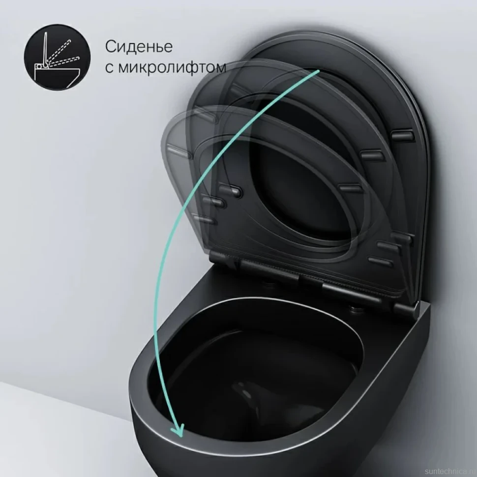Комплект Унитаз подвесной AM.PM Spirit V2.0 FlashClean с микролифтом, черный матовый + Инсталляция TECE Now 9400414 4 в 1 с кнопкой смыва