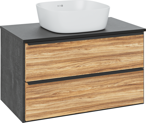 Тумба с раковиной Runo Мальта 85 подвесная, дуб, черная, раковина Bella 40