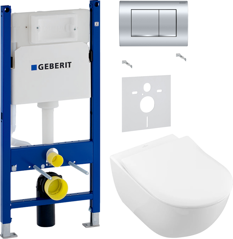 Комплект Унитаз подвесной Villeroy & Boch Subway 2.0 5614R201 alpin + Звукоизоляция Geberit + Инсталляция Duofix Delta 458.163.21.1 с кнопкой смыва, хром