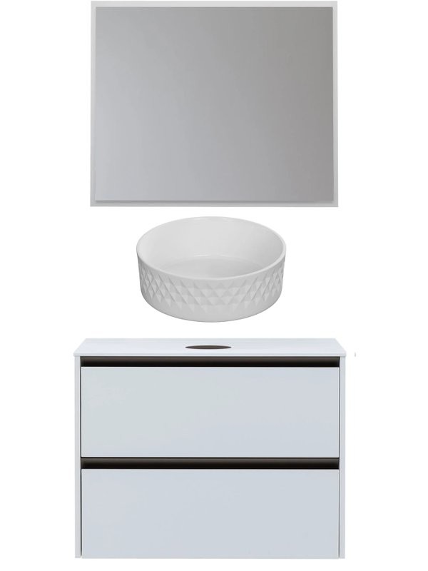 Мебель для ванной комнаты Allen Brau Activity 90 с подсветкой, матовый белый, олива браш, столешница белая, раковина Fantasy Romb 36, белая