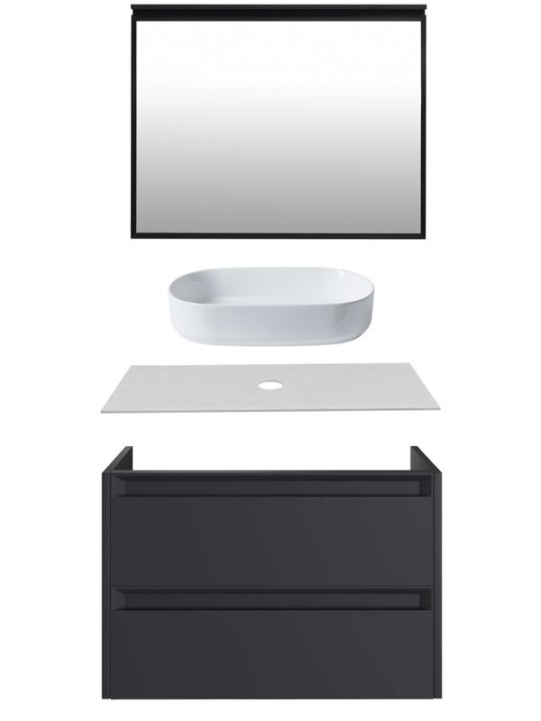 Мебель для ванной комнаты Allen Brau Fantasy 2.0 80 матовый антрацит, столешница бежевая, раковина Fantasy Oval 55, белая