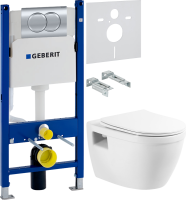 Комплект Унитаз подвесной BelBagno Loto BB070CHR/SC безободковый + Звукоизоляция Geberit + Инсталляция Duofix Delta 458.149.21.1 с кнопкой смыва, хром
