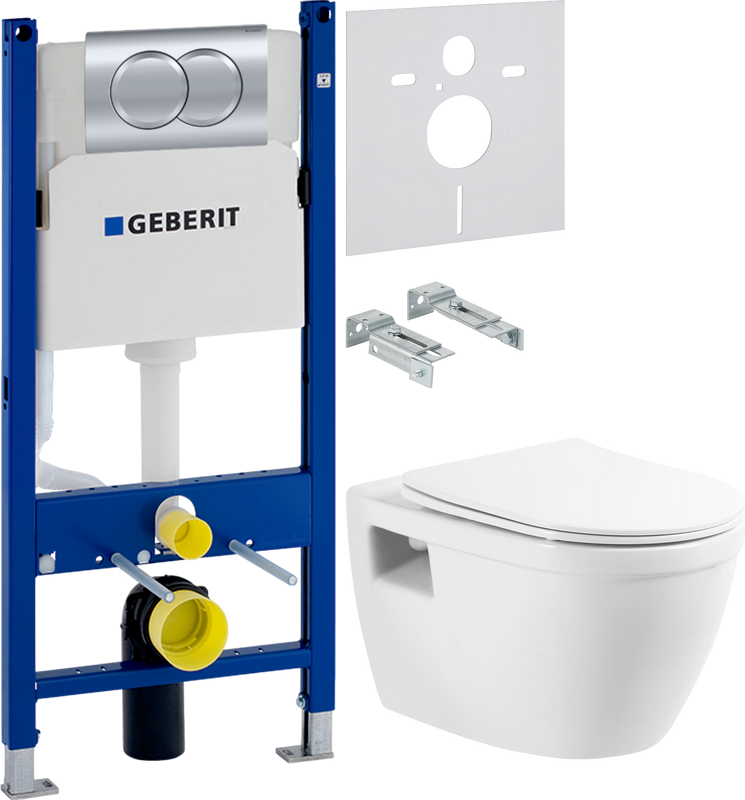 Комплект Унитаз подвесной BelBagno Loto BB070CHR/SC безободковый + Звукоизоляция Geberit + Инсталляция Duofix Delta 458.149.21.1 с кнопкой смыва, хром