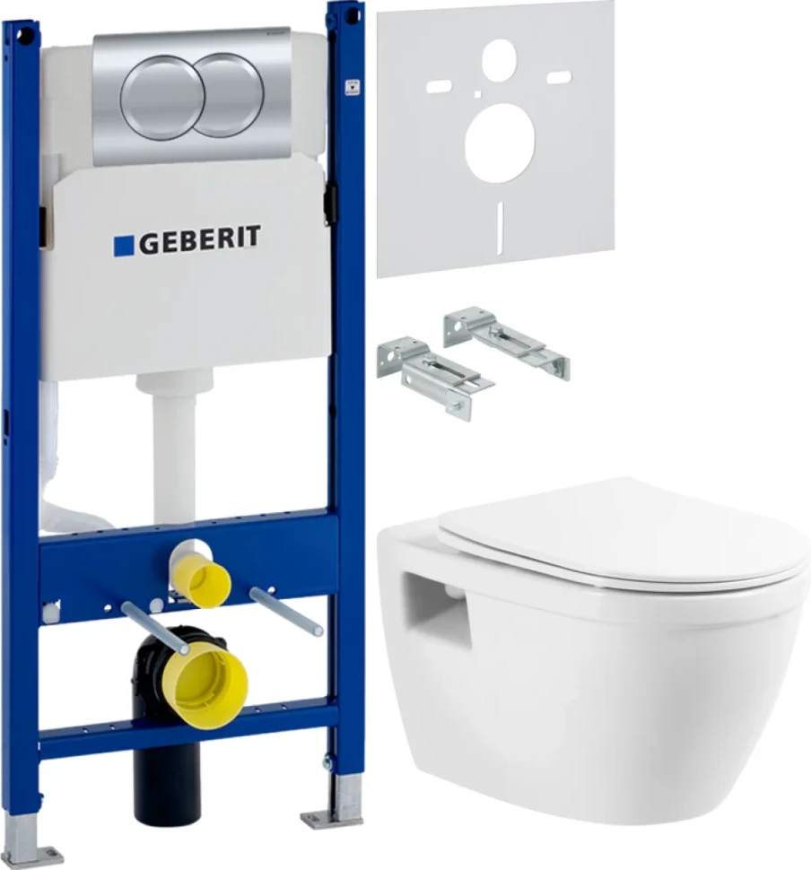 Комплект Унитаз подвесной BelBagno Loto BB070CHR/SC безободковый + Звукоизоляция Geberit + Инсталляция Duofix Delta 458.149.21.1 с кнопкой смыва, хром